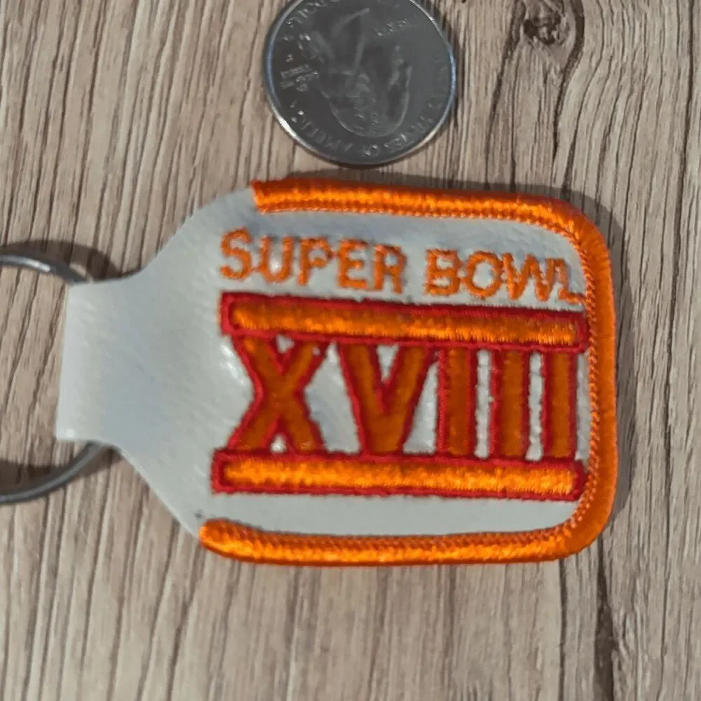 NFL Superbowl 18 XVIII 1984 Tampa Bay Leather Embroidered Keychain Vintage